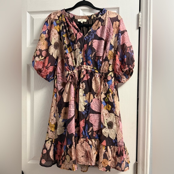 Entro Floral Mini Dress With Puff Sleeves Size Small - Picture 2 of 12